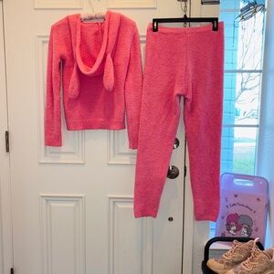Hello Kitty My Melody Pink Fuzzy Hoodie with Ears and Matching Leggings Kawaii!